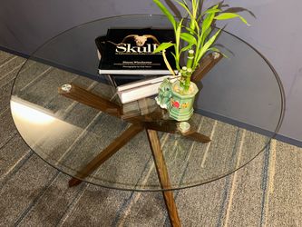 Round Glass Top Coffee Table Wood Base