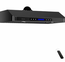 2494f 36 Black inches Under Cabinet Range Hood, 900 CFM Stainless Steel Kitchen Chimney Vent, 4 Speed Touch Screen Control With Remote 2Pcs 3W LED li