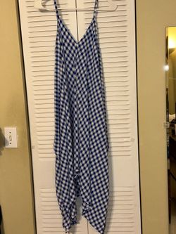 Shore Drive Blue & White Gingham Handkerchief Hem Maxi Dress (Size Large)