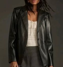 PAIGE Ciarra Puff Shoulder Faux Leather Black 2-Button Blazer Sleek Women's Sz 8