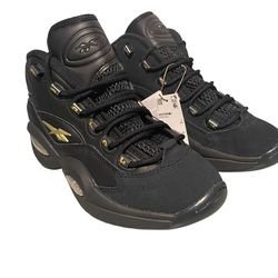 New Reebok Question Mid Lux "Black/Gold Metallic" Grade School Boy’s Shoe