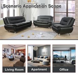Black modern style sofa set 3 pieces
