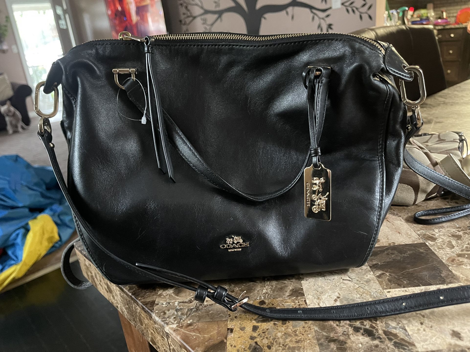 black leather coach bag