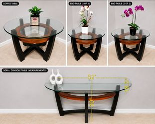 4-Piece Glass Living Room Table Set – Coffee Table, Console Table & 2 End Tables