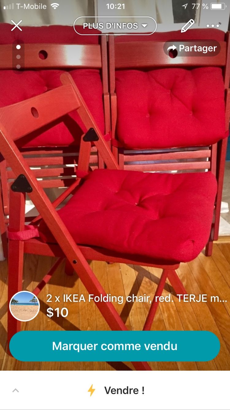 2 x IKEA Folding chair, red. TERJE model.