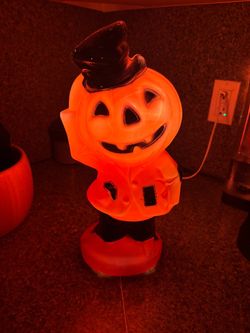 Vintage 1969 Pumpkin Scarecrow Light Up Blow Mold