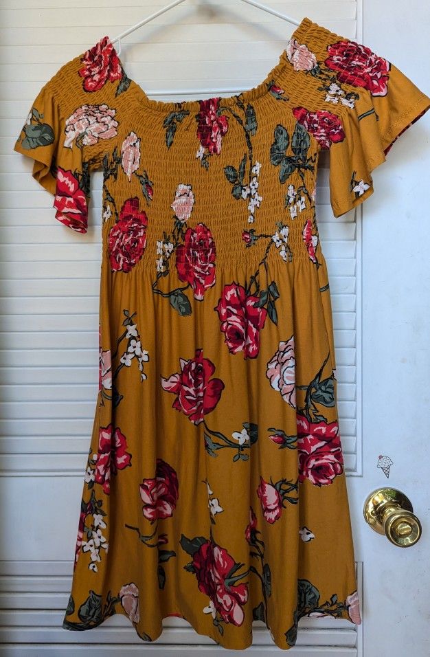 Derek Heart Floral Mini Dress Mustard Yellow Size Small