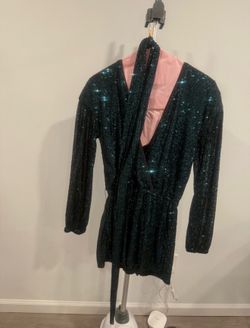 Aqua Sequined Wrap dress With Belt- Dark Green- Medium