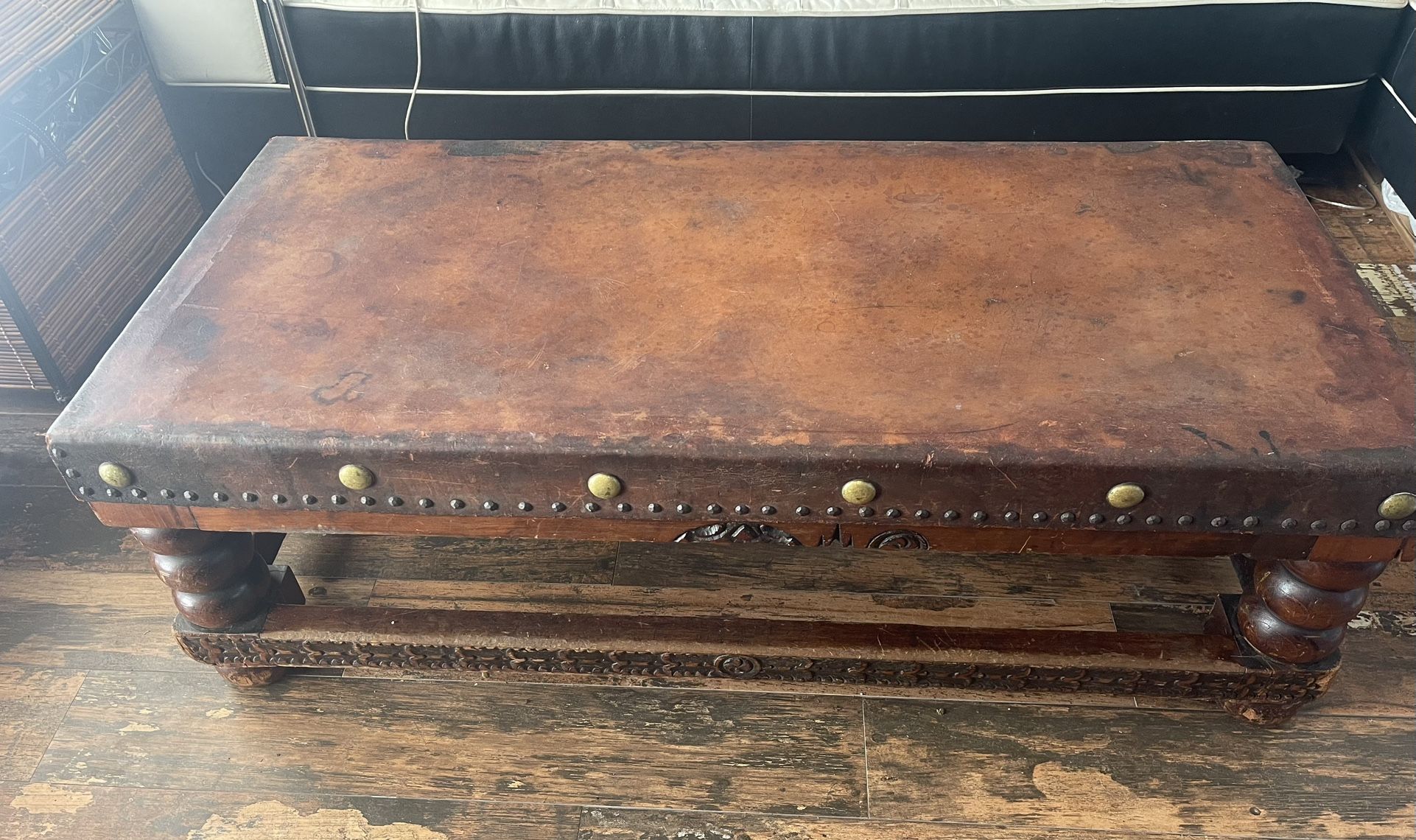 Coffee Table, Vintage, Peruvian Leather