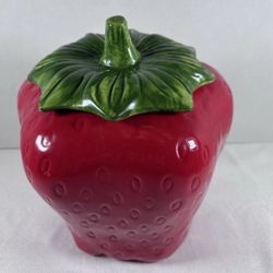 Shari’s Berries Strawberry Shaped Ceramic Canister Vintage Cookie Jar