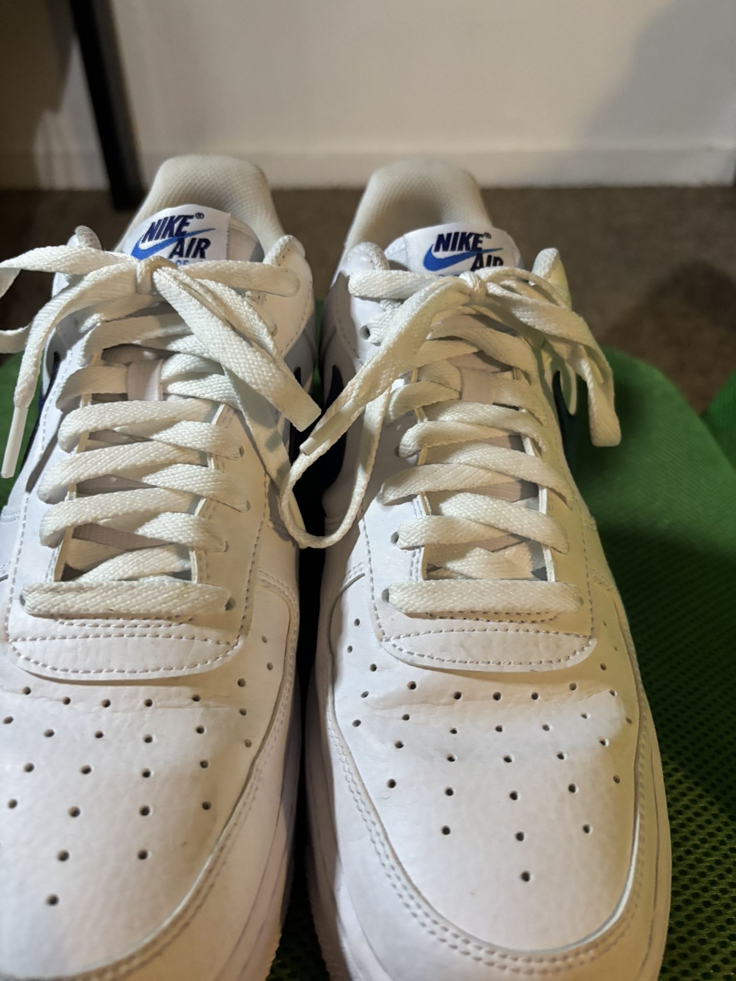 Nike Air Force 1 Low “Double Swoosh” in a White/Blue colorway.