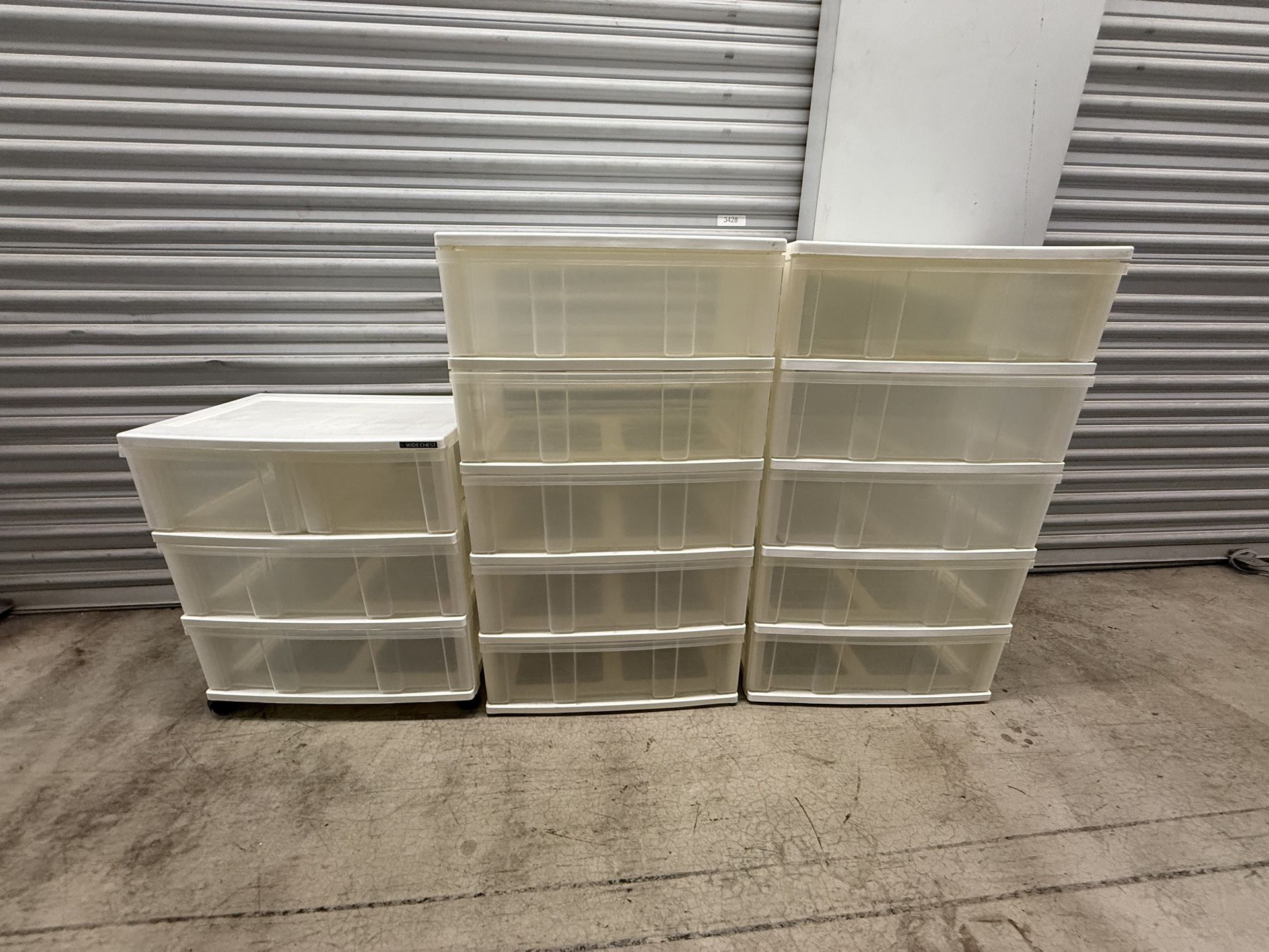 Lot of 3 Plastic Storage Drawer Organizers – 5 Drawer ( 2 units ) & 4 - Drawer ( 1Units )White/Clear
