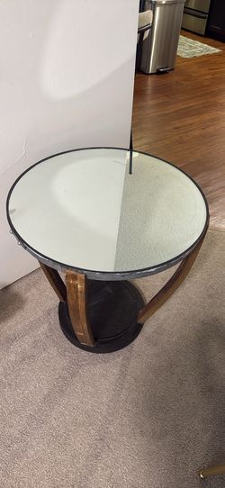 Artistic Oak Wine Barrel Table With Mirrored Top