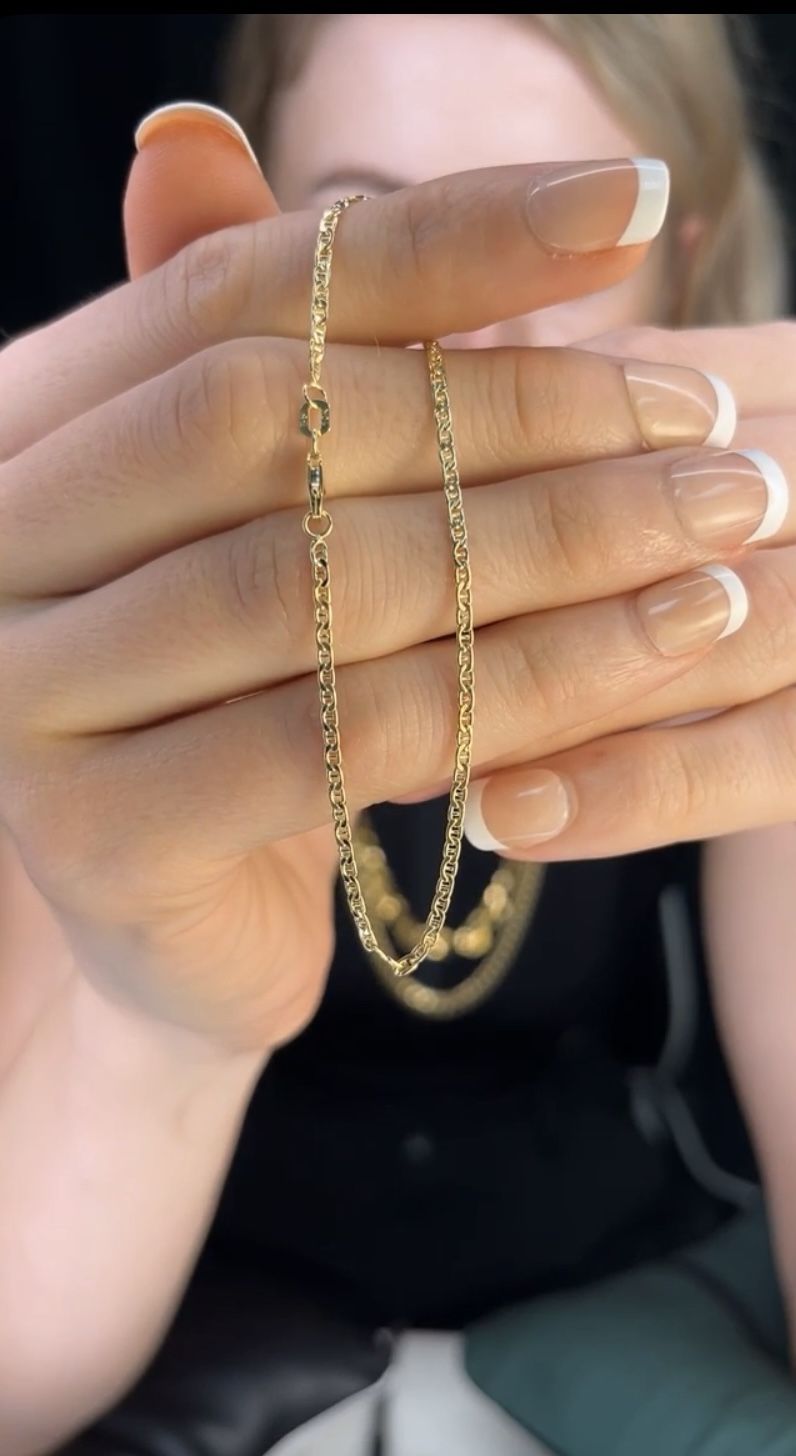 7.5in 2mm 10k Real Italian Gold Mariner Chain Bracelet Lobster Clasp