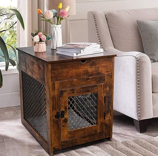 Wooden Dog Crate Side End Table