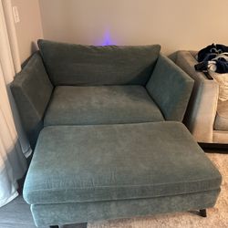 Green Love Seat With Ottoman 
