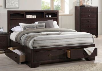 Brand new dark merlot queen storage bed frame with 4 drawers