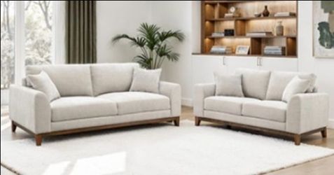 Brand New Grey Mid-Century Modern Style Sofa &  Loveseat (Pillows Included)