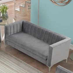 Velvet Loveseat Sofa, 55" Modern Soft Loveseat Easy to Clean and Install Furniture, Small Loveseat for Living Room Lounge Office to Read and Relax Gre