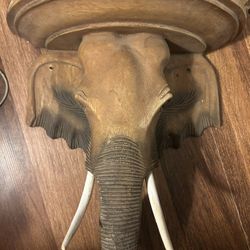 Hand Carved Wood Elephant Shelf