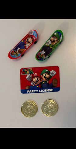 uper Mario Party License, Fingerboards, and Plastic Gold Mario Coin