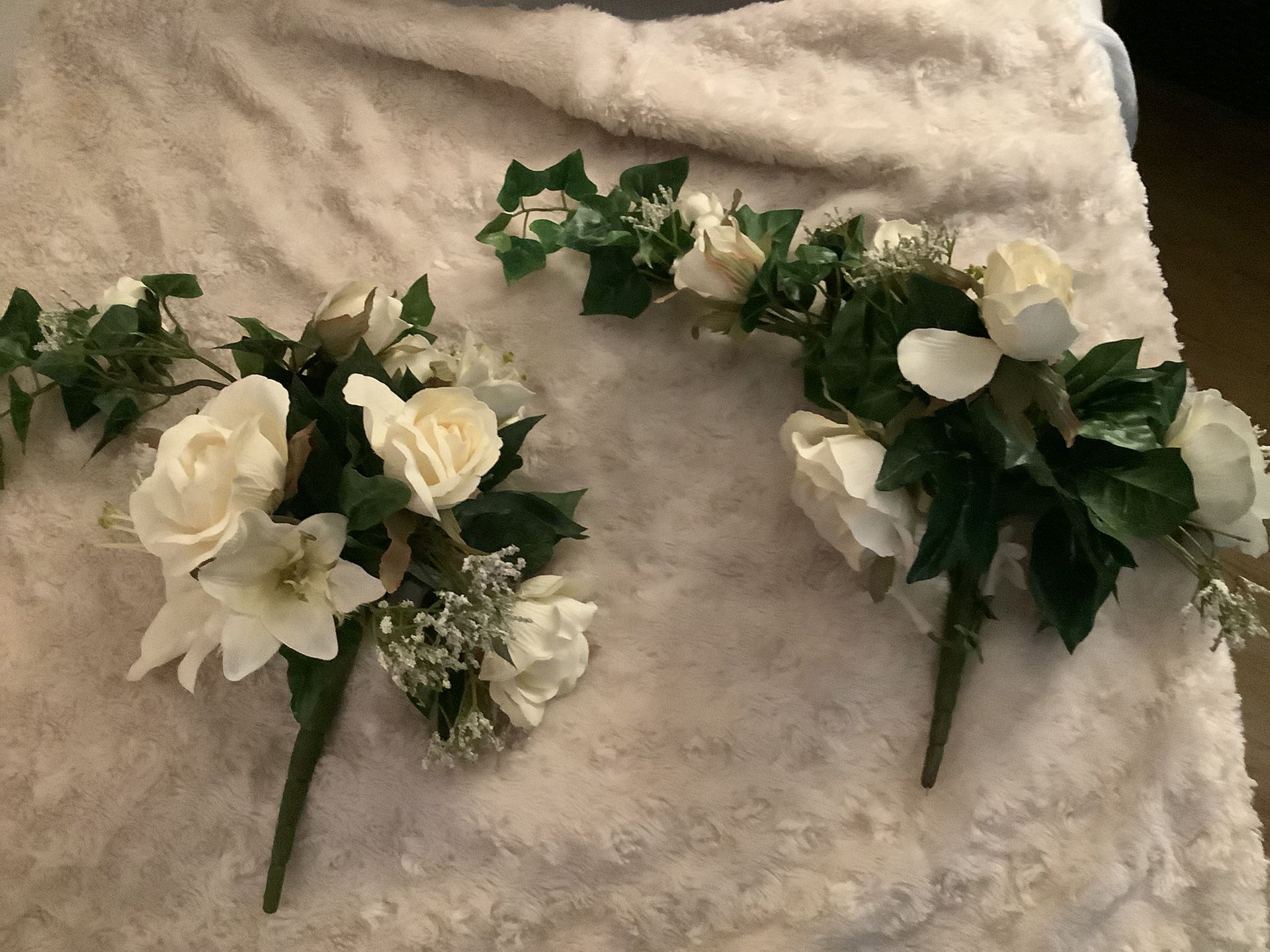 Set Of 2 White Roses Artificial Bouquets New Great For Wedding