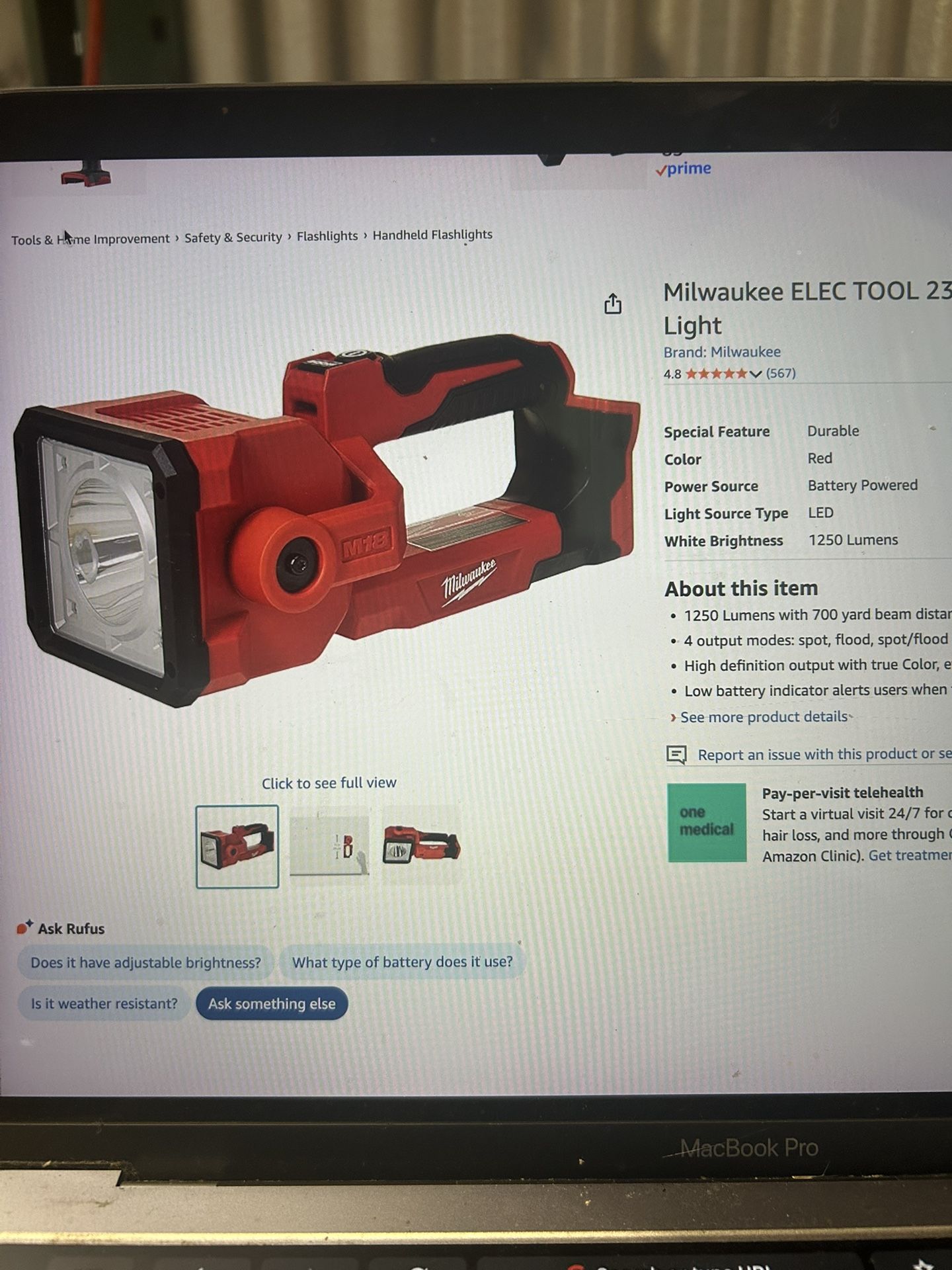 Milwaukee ELEC Tool 2354-20 M18 Search Light 
