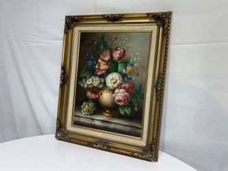 Vintage Floral Still Life Original Oil Painting, Signed Kirschman
