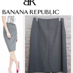 BR Italian Lightweight Wool High Waist Charcoal Pencil Suiting Skirt Size 8