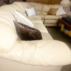 Cream Leather Sectional Couch