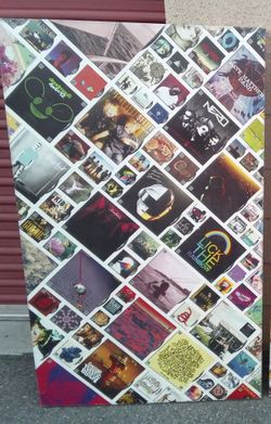 Large 54"/33"/2" Custom Canvas Wall Art Collage W LED String Lights - Iconic Music Albums