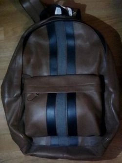 Coach Charles Backpack Brown With Grey Strips. NEW
