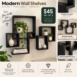 Modern Black Wall Shelves Set of 2