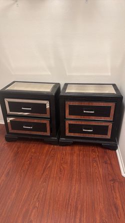 Black and silver night stand drawers
