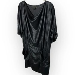 BCBGMAXAZRIA Black Dolman Sleeve Wet Look Cowl Neck Mini Dress Size M