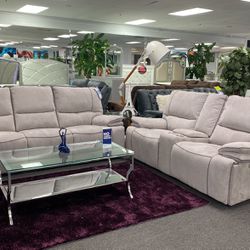 Power Reclining Sofa And Loveseat With USB Ports! Available In Black!