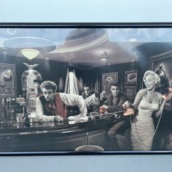 Framed Poster Of Marilyn, Elvis, Bogart And James Dean