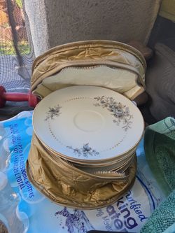 Floral Porcelain Saucer Set with Storage Cases