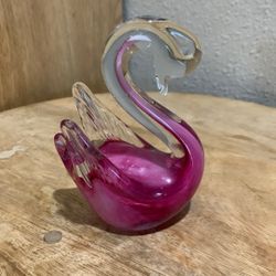 Vintage MCM Pink Art Glass Swan Figurine Paperweight
