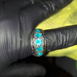 Men Size 12 Aquamarine 925 American Silver
