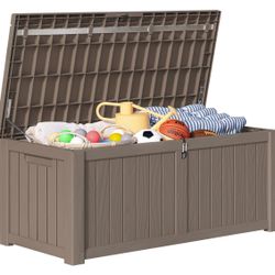 BLUU 120 Gallon Outdoor Deck Box Storage for Outdoor Pillows, Pool Toys, Garden Tools, Furniture and Sports Equipment | Waterproof | Taupe | Lock Incl