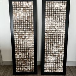 Set of 2 Wood Framed Mosaic Wall Art Panels