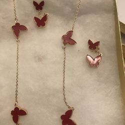 Juego De Oro Laminado 3cosas Aretes Esclaba Y Collar