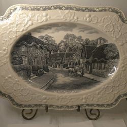 Old Village, Shanklin Isle Of White England 15" Wide Serving Plate By Crown Ducal Gainsborough -damaged