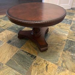 Round Pedestal Wood Table - Carved Edge Detail