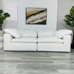 Sectional Modular 2pcs Nixon Cloud White Fabric - FREE DELIVERY 