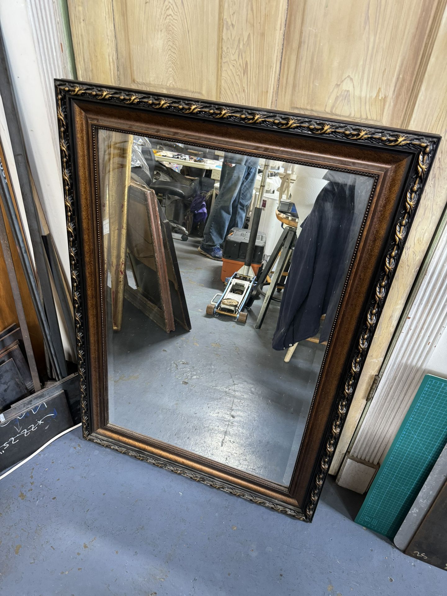 vintage bevel glass hall mirror in awesome wooden and metal frame 