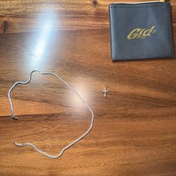 Micro Tennis Chain in White Gold 18’ With Micro Diamond Cross Pendant in White Gold