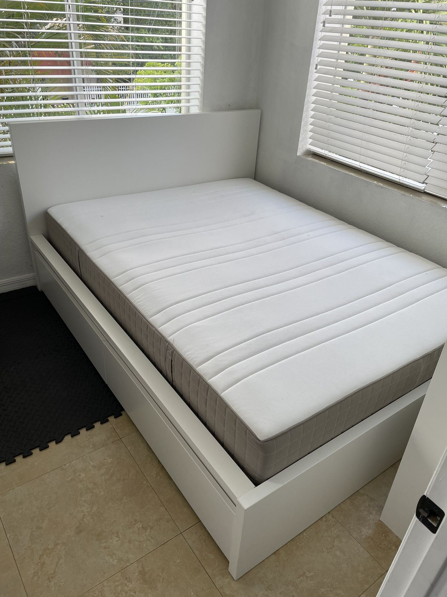 Queen Size with Mattress, High bed frame/2 storage boxes