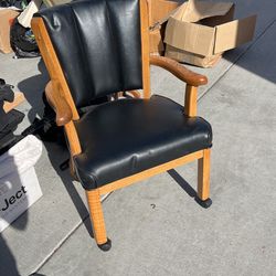 White Oak Black Leather Office Chair On Casters